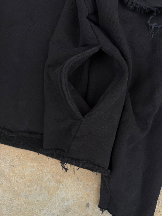 VOID HOODIE / BLACK WITH SCARF AND DAMAGE LOOK